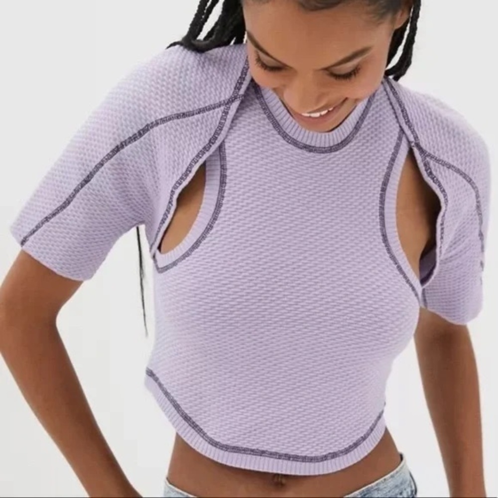 BDG Urban Outfitters Womn XS Purple Y2K Short Sleeve Tammy Fitted Shrug Cardigan
